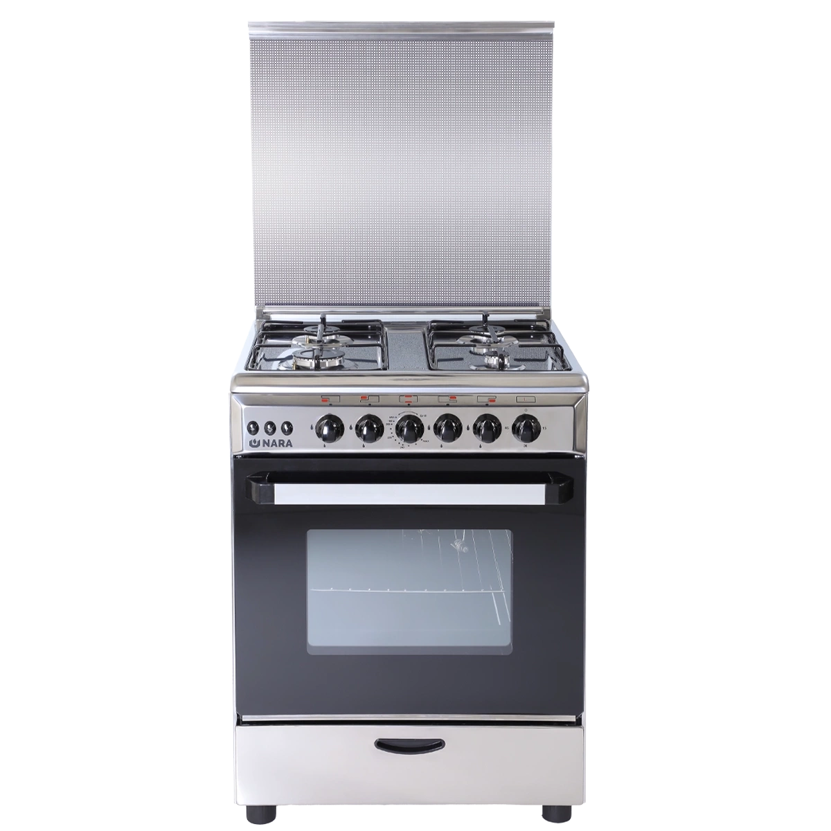 Nara Gas Cooker St.steel Glossy 60cm Full Saftey 4 Burners Enamel Pan Support