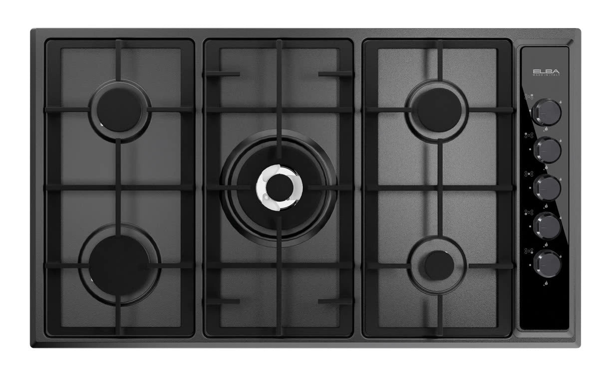 Elba Built In Gas Hob 90cm 5 Burners Anthracite with Black Glass