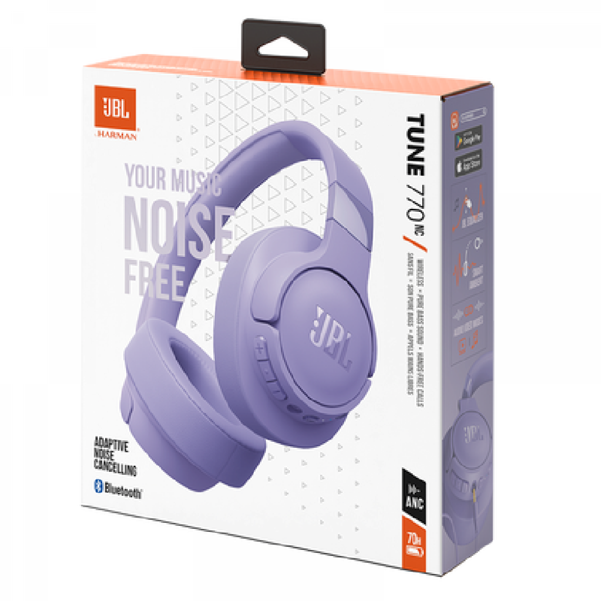 JBL Tune 770NC - Adaptive Noise Cancelling with Smart Ambient Wireless Over-Ear Headphones, Bluetooth 5.3, Up to 70H Battery Life with Speed Charge, Lightweight, Comfortable & Foldable Design (Purple)