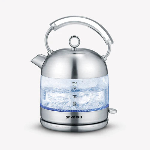 Severin Retro Glass Kettle, XXL 1.7L Capacity, Powerful & Compact Kettle With High Quality Retro Design (3459)