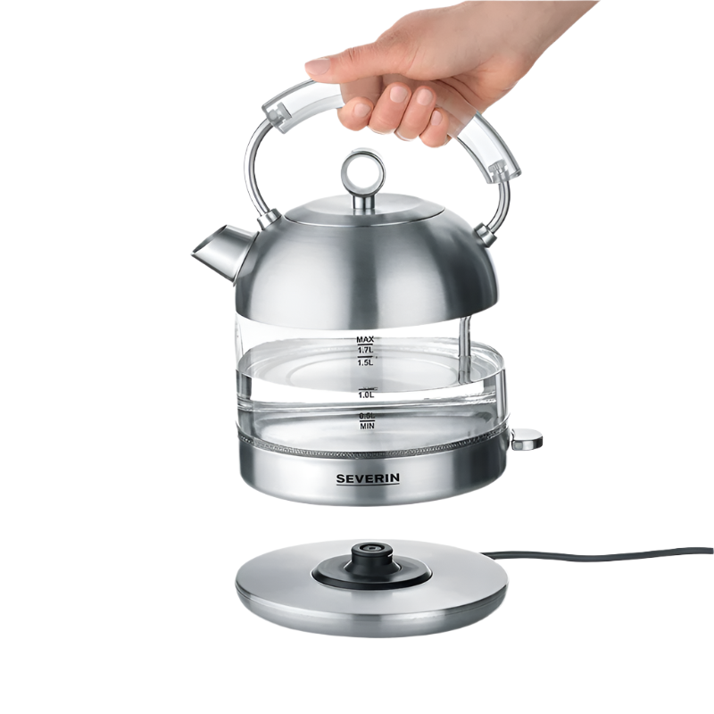 Severin Retro Glass Kettle, XXL 1.7L Capacity, Powerful & Compact Kettle With High Quality Retro Design (3459)