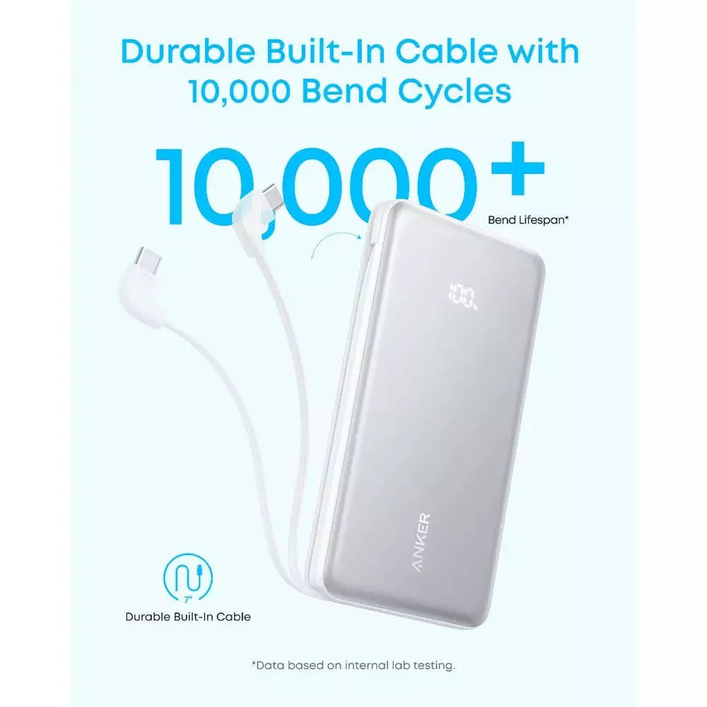 Anker Zolo Power Bank 10000mAh 22.5W Charging Built-in White A110DH21