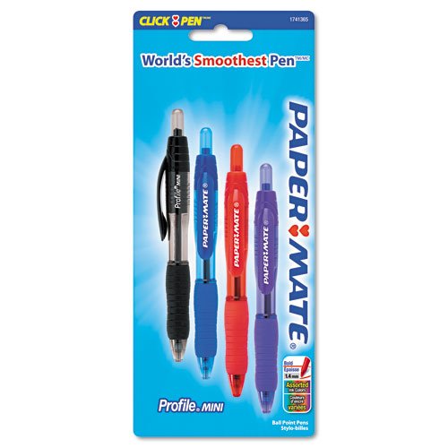 Paper Mate Profile Mini Ballpoint Retractable Pen, Assorted Ink, Bold, 4 Per Pack