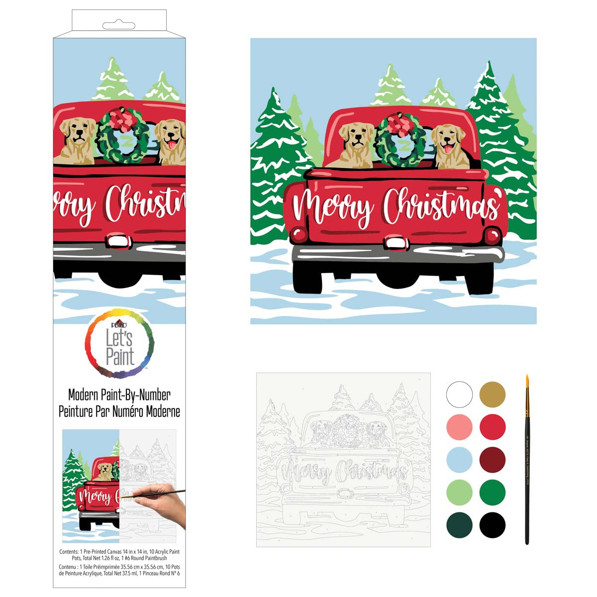 NEW Plaid Let's Paint By Numbers Christmas Labs On Printed Canvas 35x35 cm