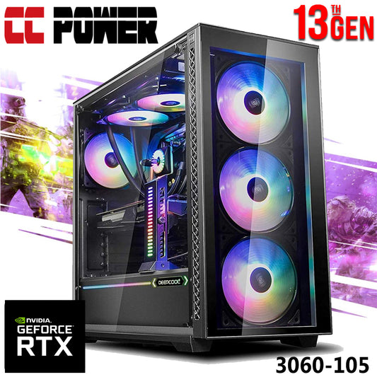CC Power 3060TI-105 Gaming PC 13Gen Inte Core i9 24-Cores w/ RTX 3060 TI 8GB + Liquid Cooler