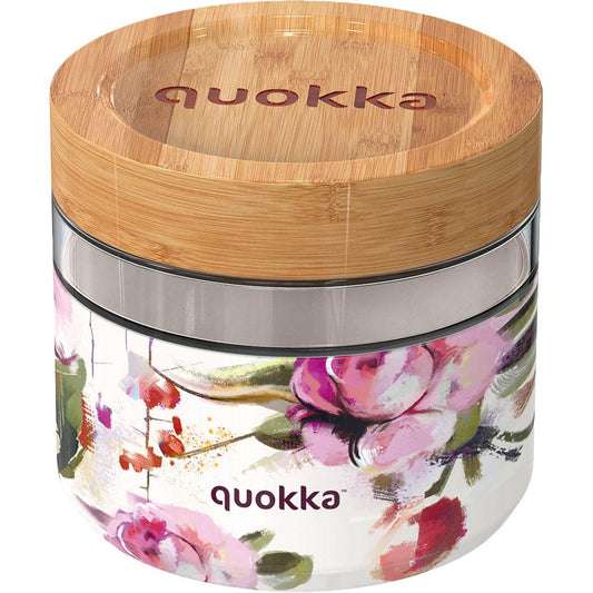 QUOKKA GLASS FOOD JAR WITH SILICONE COVER DELI DARK FLOWERS 820 ML