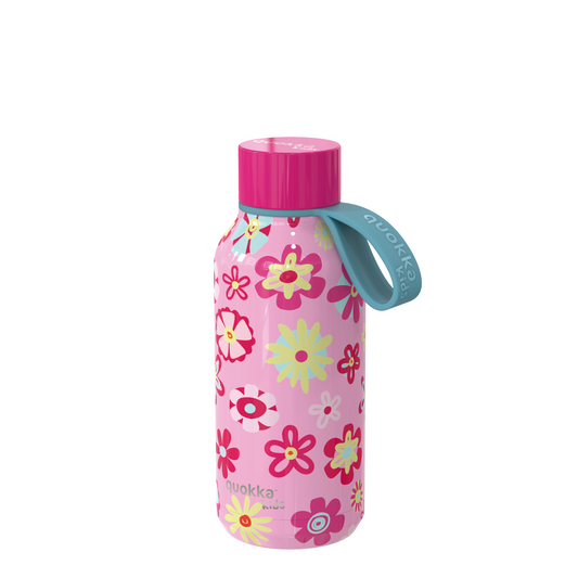 QUOKKA KIDS THERMAL SS BOTTLE SOLID WITH STRAP FLOWERS 330 ML