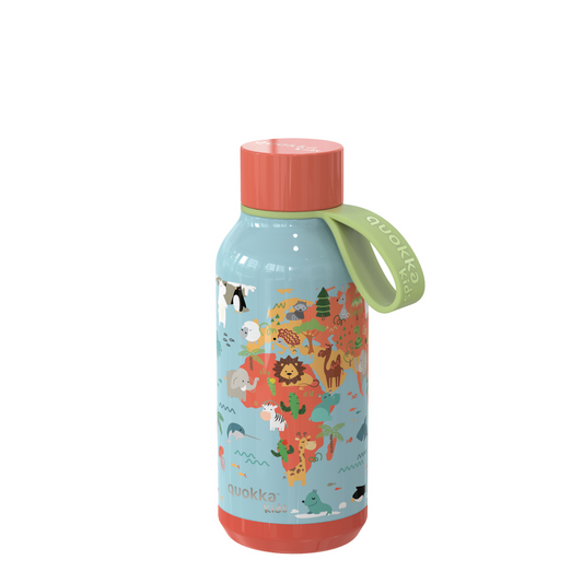QUOKKA KIDS THERMAL SS BOTTLE SOLID WITH STRAP MAP OF LIFE 330 ML