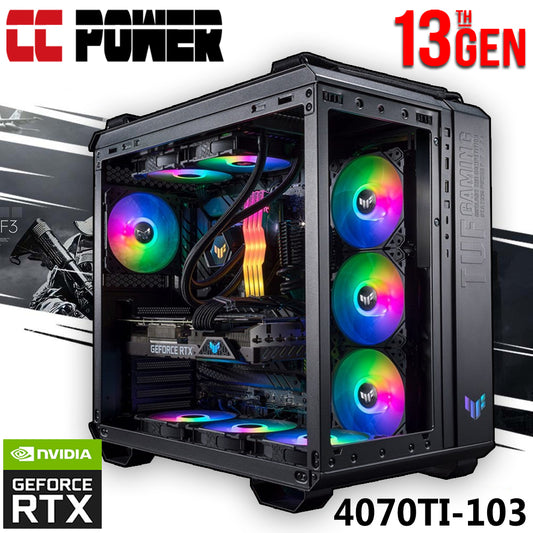 Power By ASUS 4070TI-101 Gaming PC 13Gen Intel Core i7 16-Cores w/ RTX 4070TI 12GB DDR6 & Liquid Cooled