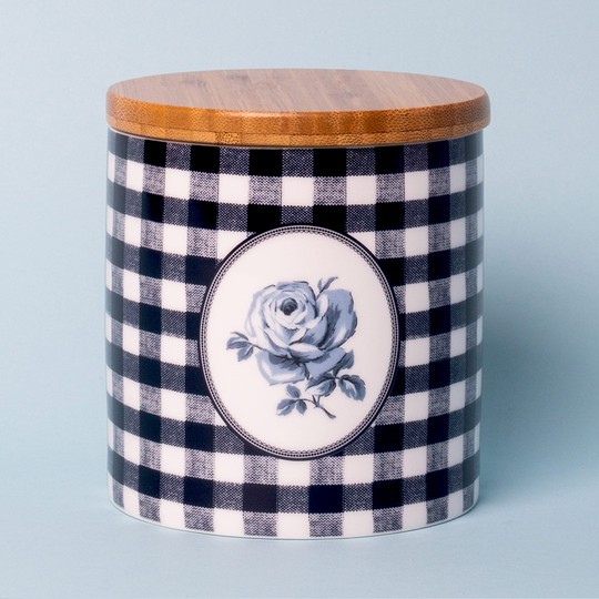 Vintage Indigo Gingham Storage Jar