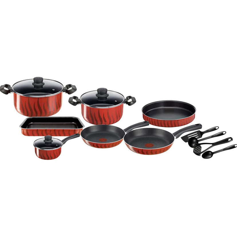 Tefal 14 Pcs Cooking Set, Non Stick, Red, Aluminum, TFC3079383