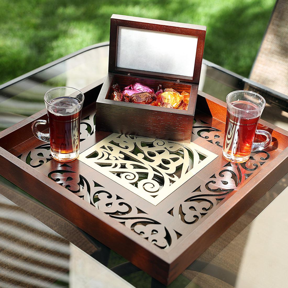 Ahlan Wa Sahlan Tray Dark Brown & Gold