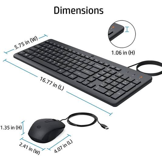 HP 150 Wired Keyboard & Mouse Combo USB 12 Shortcut Keys 6° Adjustable Slope Keyboard & 1600 DPI Optical Sensor Mouse