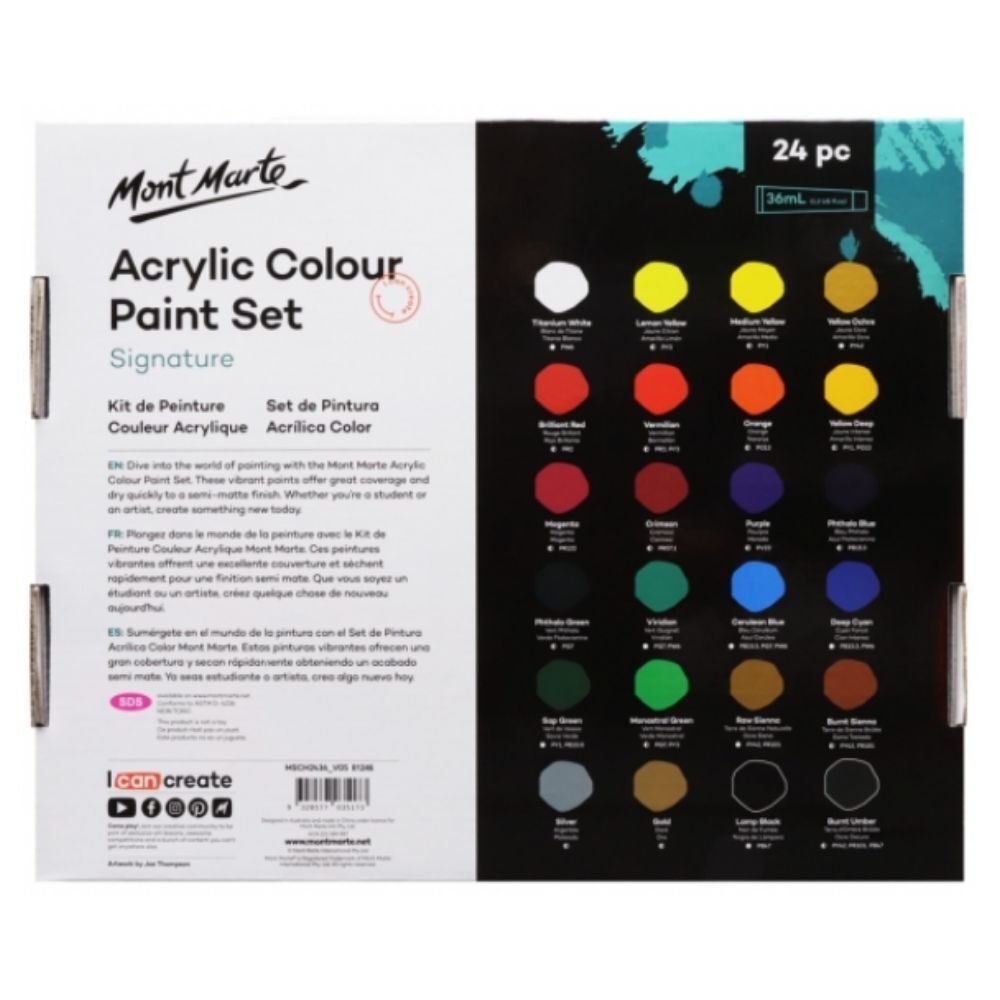 NEW Mont Marte Acrylic Paint Tube Set 24x36 ml