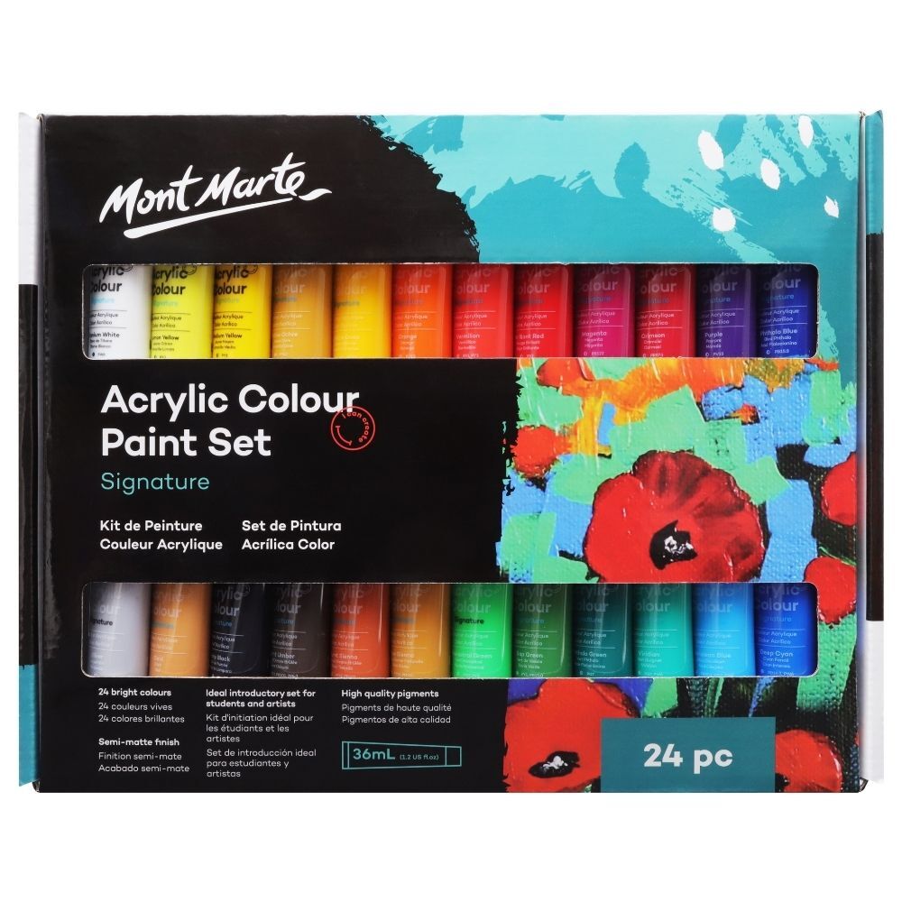 NEW Mont Marte Acrylic Paint Tube Set 24x36 ml