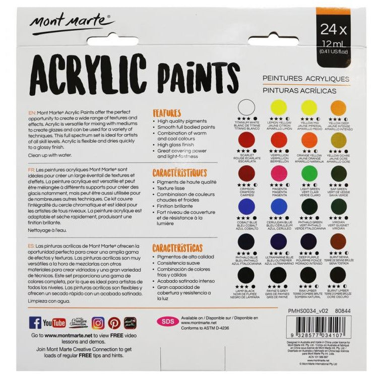 Mont Marte Acrylic Paint Set / 24 x 12ml tubes