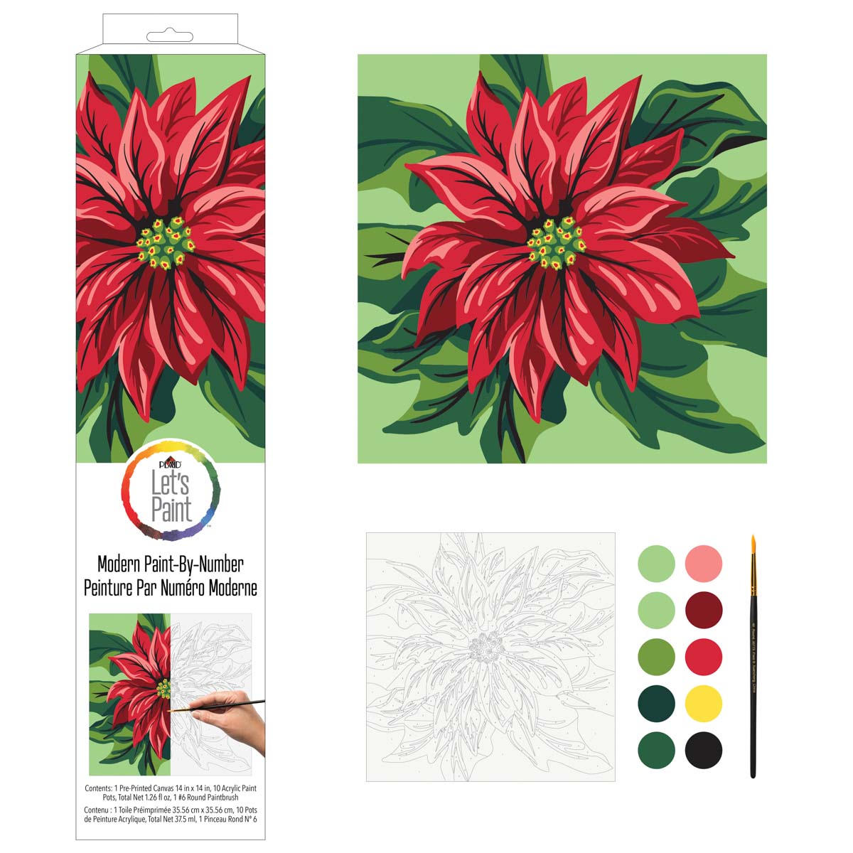 NEW Plaid Let's Paint By Numbers Poinsettia on Printed Canvas 35x35 cm