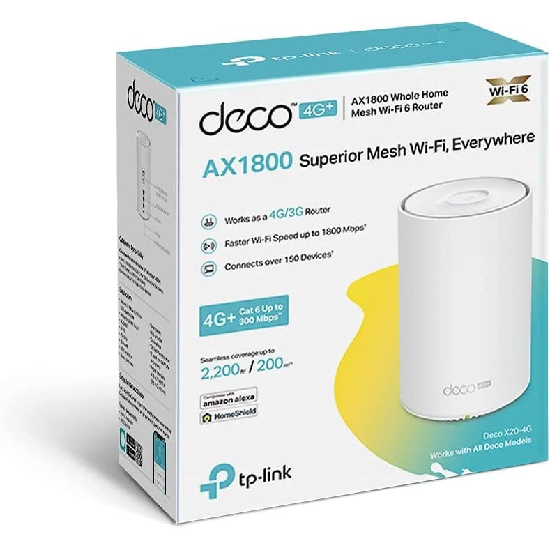 TP-Link Deco X20-4G AX1800 Whole Home Mesh Wi-Fi 6 System 4G+Cat 6 Up to 300Mbps Connect up to 150 devices Works with Alexa