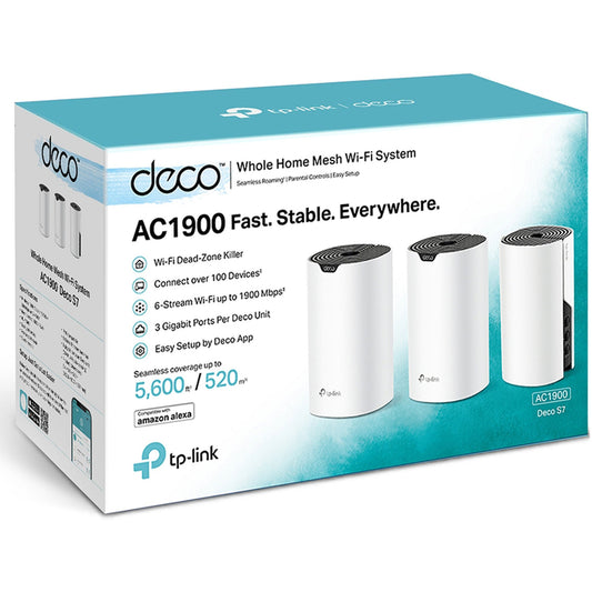 TP-LINK Deco S7 AC1900 Whole Mesh Wi-Fi System Smart 1000 mbps Router Gigabit Ports Work with Amazon Alexa (3-Pack)