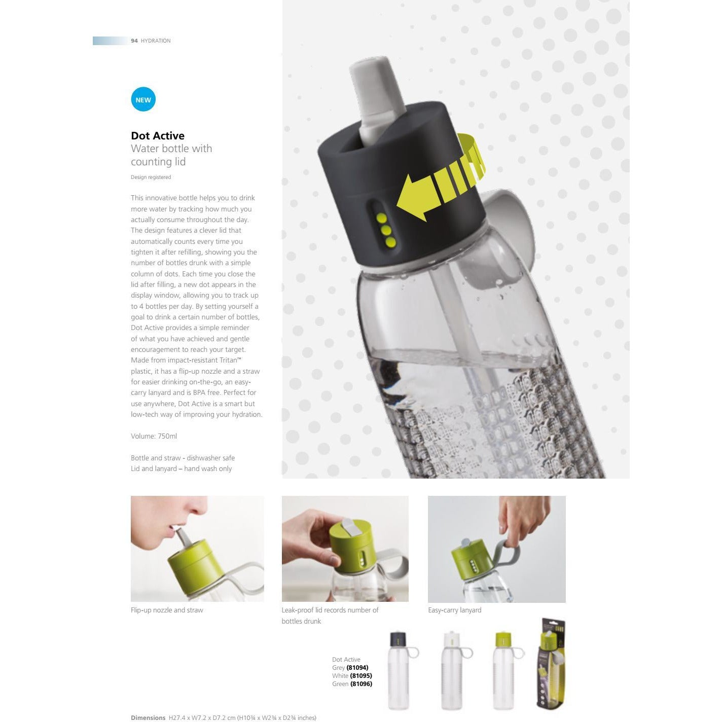 Joseph Joseph 0.75L Water Bottle with Dot Counting Lid