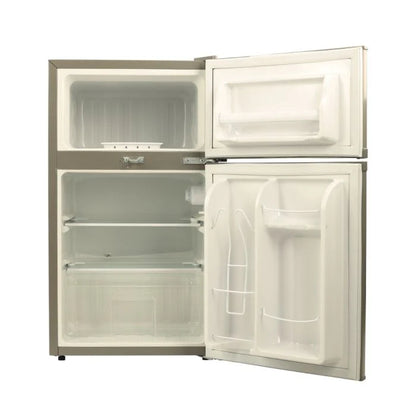 Geepas 84L Double Door Defrost Refrigerator – GRF1259GPE, Rapid Cooling, Tropic Type, CFC-Free, Metallic Grey