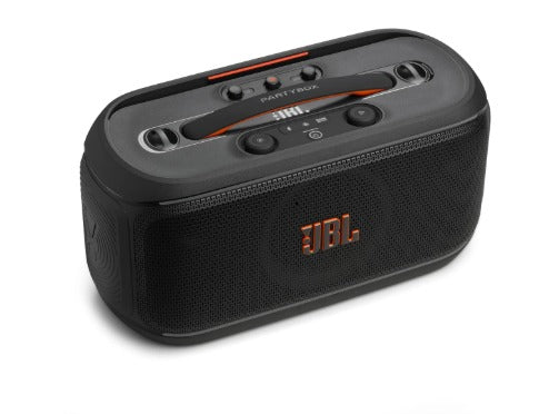 JBL PartyBox On-The-Go 2 - Portable Party Speaker with one Wireless Digital mic, Handle and a Shoulder Strap, Dynamic lightshow, Up to 15 Hours Playtime, Splash Proof &amp; Auracast™ (Black)