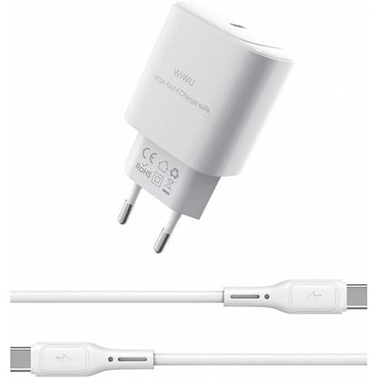 WIWU Wi-G008 30W Essen Series GaN Tech PD Fast Charging Adapter with Type-C to Type, White