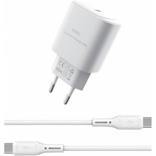 WIWU Wi-G008 30W Essen Series GaN Tech PD Fast Charging Adapter with Type-C to Type, White
