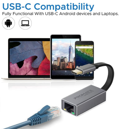 Promate GigaLink-C Ultra-Fast USB-C to Gigabit Ethernet Network Adapter 10/100/1000Mbps RJ45 Gigabit (gigalink-c)