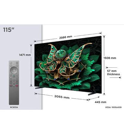 TCL 115C7K 115" Mini LED QLED 4K Smart Google TV | 144Hz | Dolby Vision IQ | ONKYO | Game Master