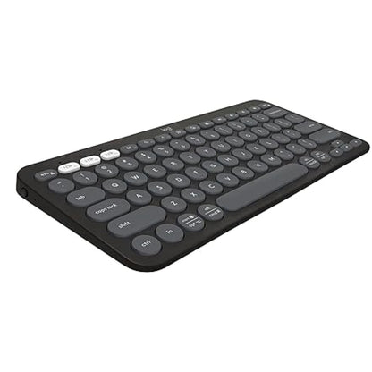 Logitech Pebble Keys 2 K380s Arabic Version, Multi-Device Bluetooth Wireless Keyboard with Customizable Shortcuts, Slim and Portable, Easy-Switch for Windows, macOS, iPadOS, Android, Chrome OS - Tonal Graphite