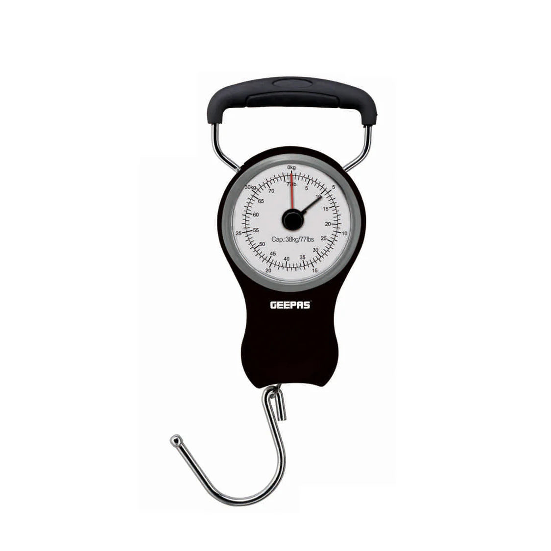 Geepas Portable Hanging Scale GLS46510 – 38kg Mechanical Luggage & Fishing Scale with Double Pointer and 1M Tape