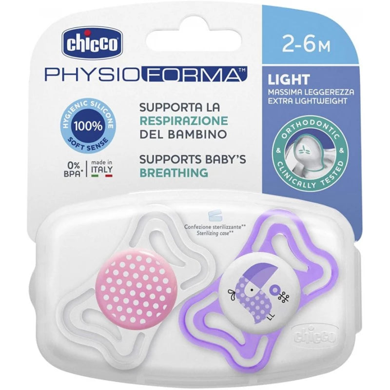 Chicco Soother Physio Light Girl Pacifier, 2-6 Months, 2 Pieces