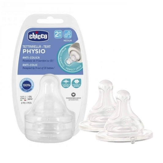 Chicco Physio Teat Anti-Colic Silicone Nipple Food Flow 2m +, 2 pieces
