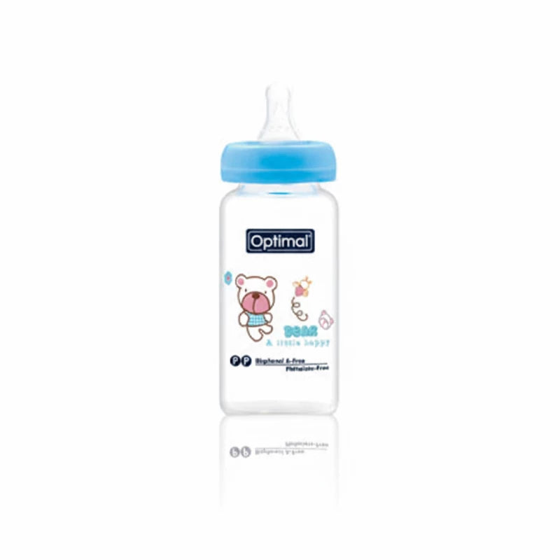 Optimal Glass Baby Bottle 160ml Narrow Neck, Blue, Pink, White, 0m+ for Newborns