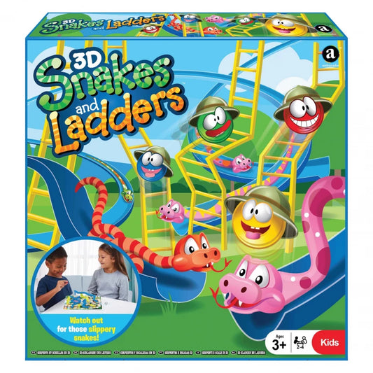 Ambassador 3D Snakes and Ladders Board Game for Kids, Classic Family Fun, 2-4 Players