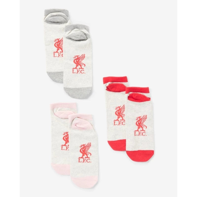Liverpool FC Women's Trainer Socks 3-Pack Cotton Blend Red, Pink, Grey