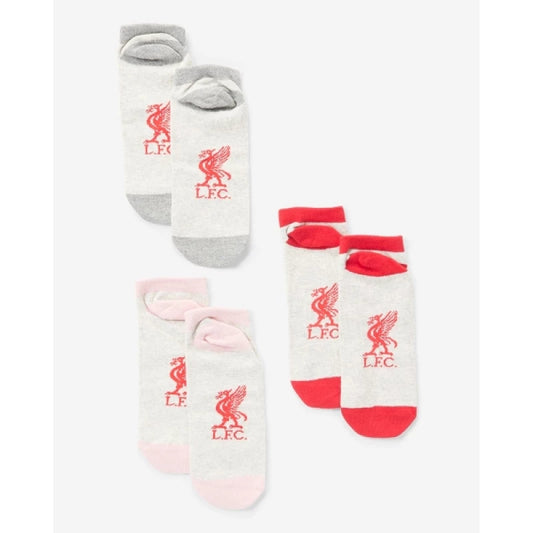 Liverpool FC Women's Trainer Socks 3-Pack Cotton Blend Red, Pink, Grey
