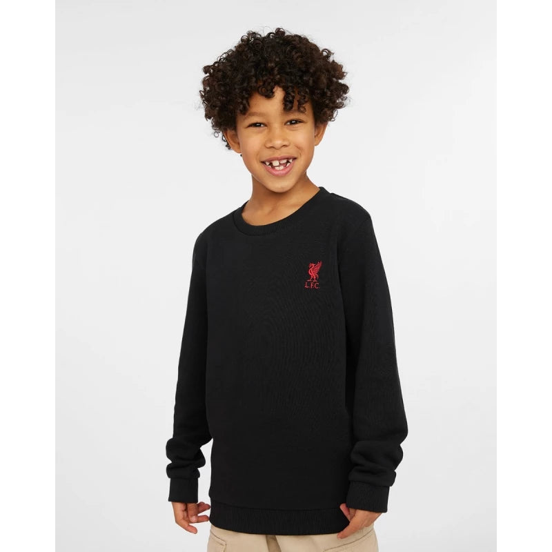 LFC Junior Black Crew Neck Sweatshirt, Cotton Blend, Red Liverbird Embroidery 5-6 years