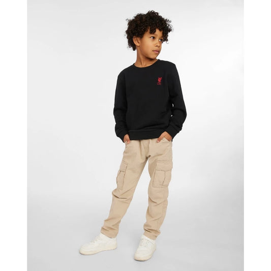 LFC Junior Black Crew Neck Sweatshirt, Cotton Blend, Red Liverbird Embroidery 5-6 years
