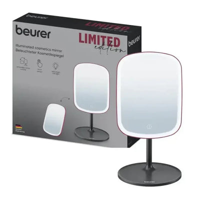 Beurer BS 47 LE4 Illuminated Cosmetic Mirror 5x Magnification LED Lighting Rechargeable for Travel and Home Use Dual Sided 1x and 5x Magnification