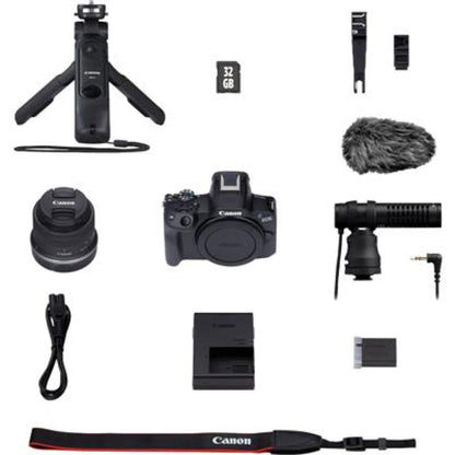 Canon EOS R50 Mirrorless Vlogging Camera (Body Only/Black), RF Mount, 24.2 MP, 4K Video, DIGIC X Image Processor, Subject Detection & Tracking, Compact, Smartphone Connection, Content Creator(5811C035AA)