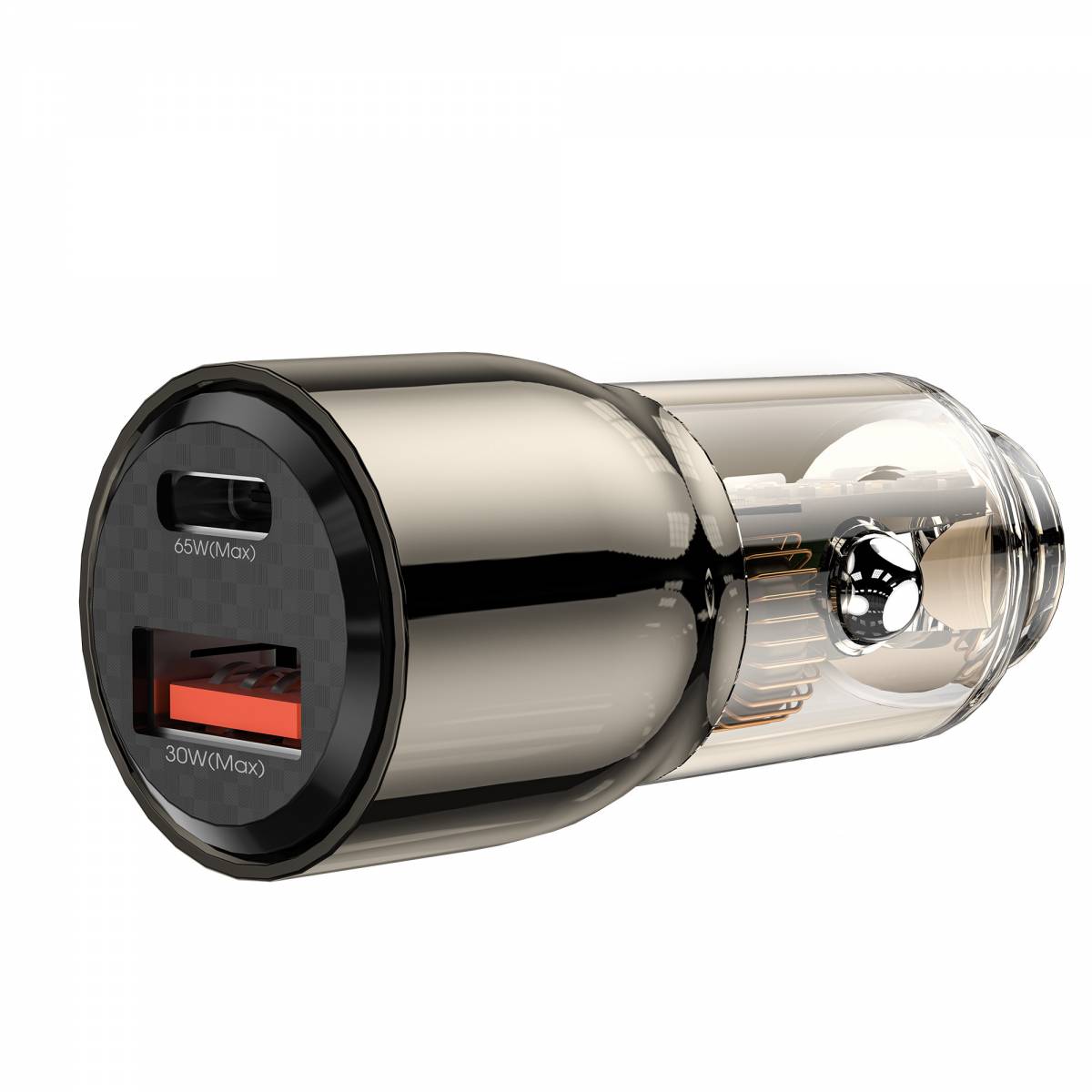 WiWU Wi-QC012 95W PD+QC Fast Zinc Alloy Car Charger Transparent - Black