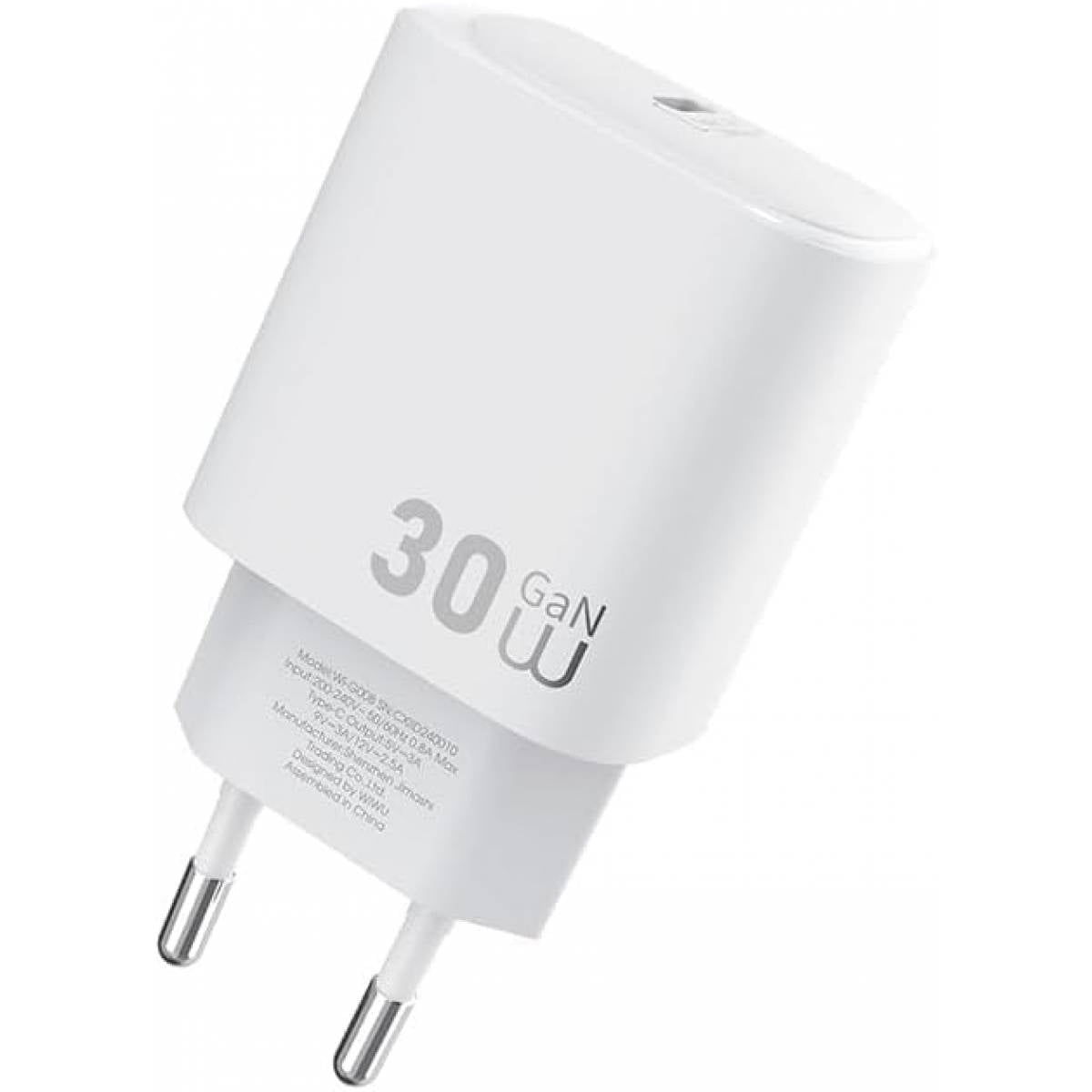 WIWU Wi-G008 30W Essen Series GaN Tech PD Fast Charging Adapter with Type-C to Type, White