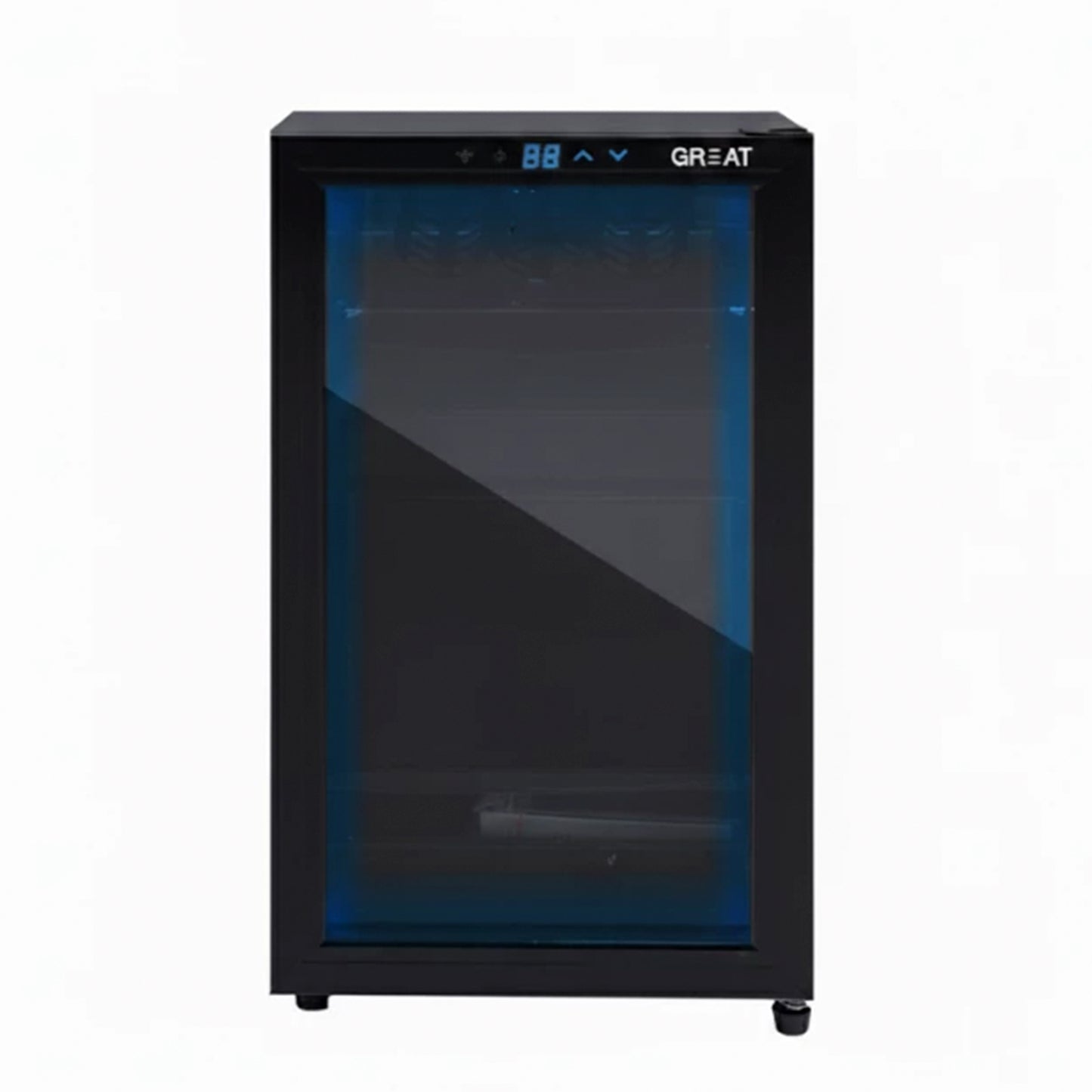 GREAT Mini Bar Fridge 98L Capacity, Glass Door with Blue LED, Energy Efficient & Silent (GREAT)