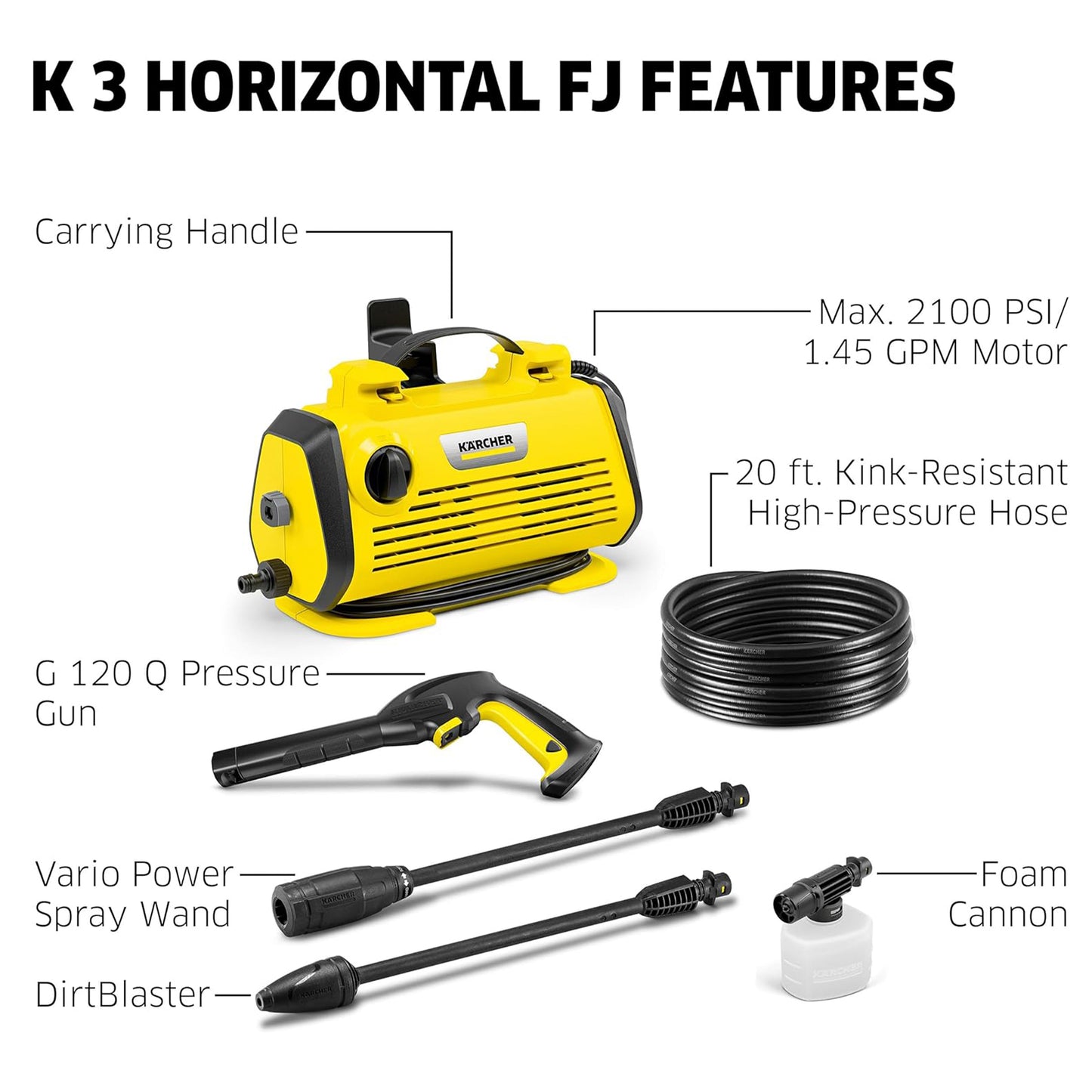 Kärcher Pressure Washer K 3 Horizontal FJ, Vario Power Spray Wand (K 3 Horizontal)