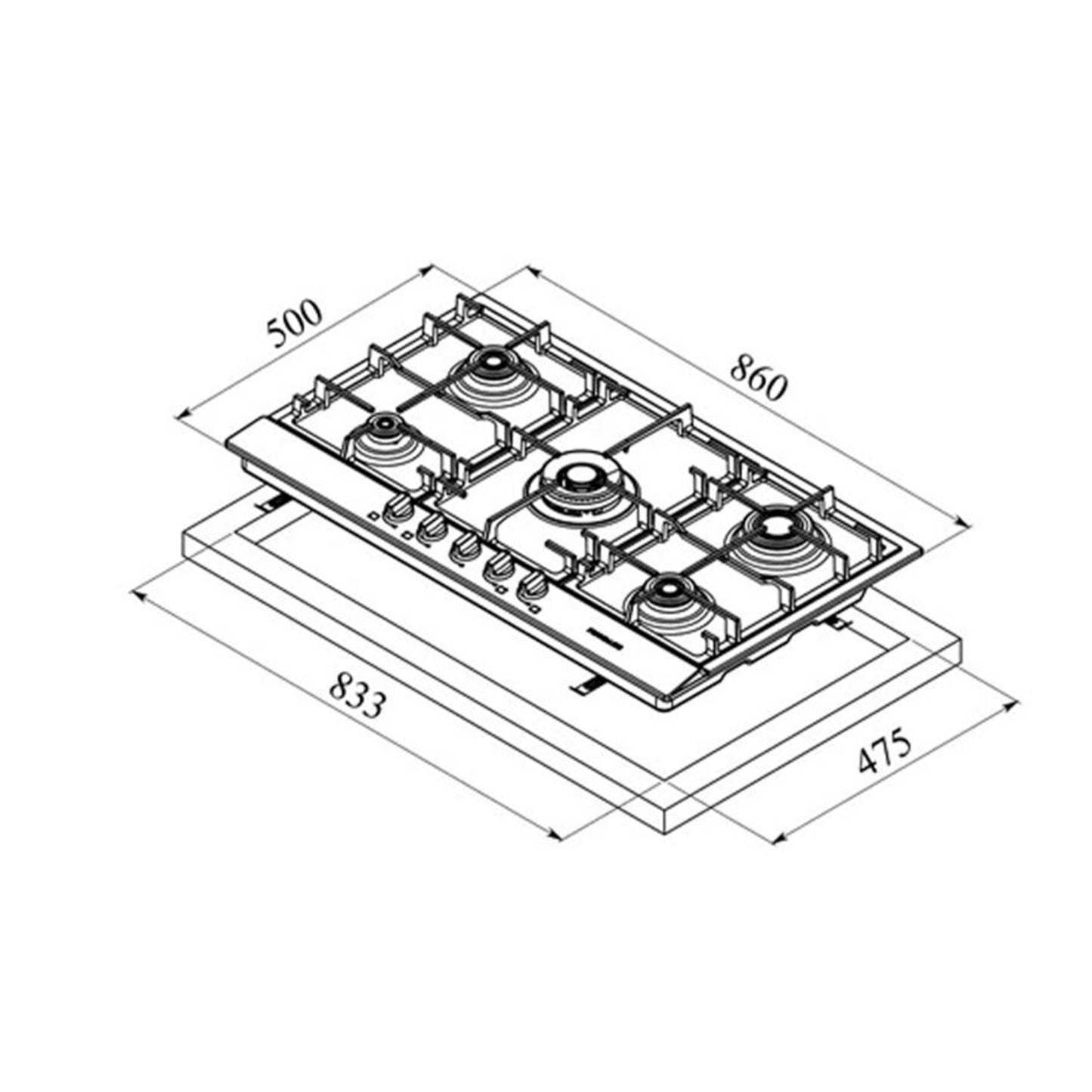 FRIGIDAIRE Built-In Gas Hob 90cm 5 Burner - Silver (FGH96524XS)