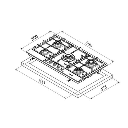 FRIGIDAIRE Built-In Gas Hob 90cm 5 Burner - Silver (FGH96524XS)