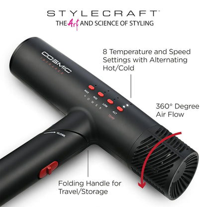 StyleCraft Cosmic Professional Ultra-Lightweight Foldable Hair Dryer Digital Motor with Infrared Ionic Technology (SC Pro Ionic - Tech)