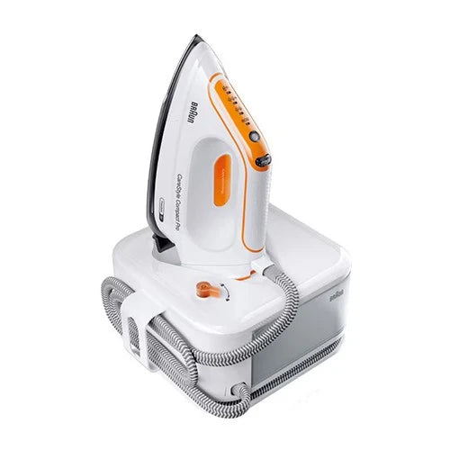 Braun CareStyle Compact Steam Generator Iron IS2561WH - 2400W Power - 6 Bar Pressure - FreeGlide 3D Soleplate - iCare Technology - White/Orange